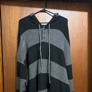 Hot Topic Black and Gray Distressed Striped Sweater